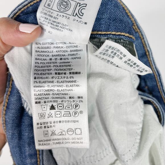 Levis Womens 34 Medium Wash 721 High Rise Skinny Jeans Raw Fray Hem Blue Cotton - Picture 11 of 13